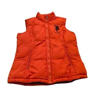 Ladies U.S. Polo Association Orange Puffer Vest Zip Front-Embroidered Logo-XL